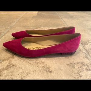 Purple suede spiked heel flats